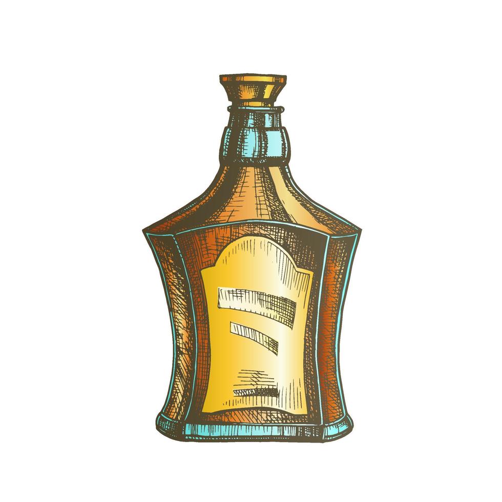 Color Drawn Scotch Bottle With Style Cork Cap Vector