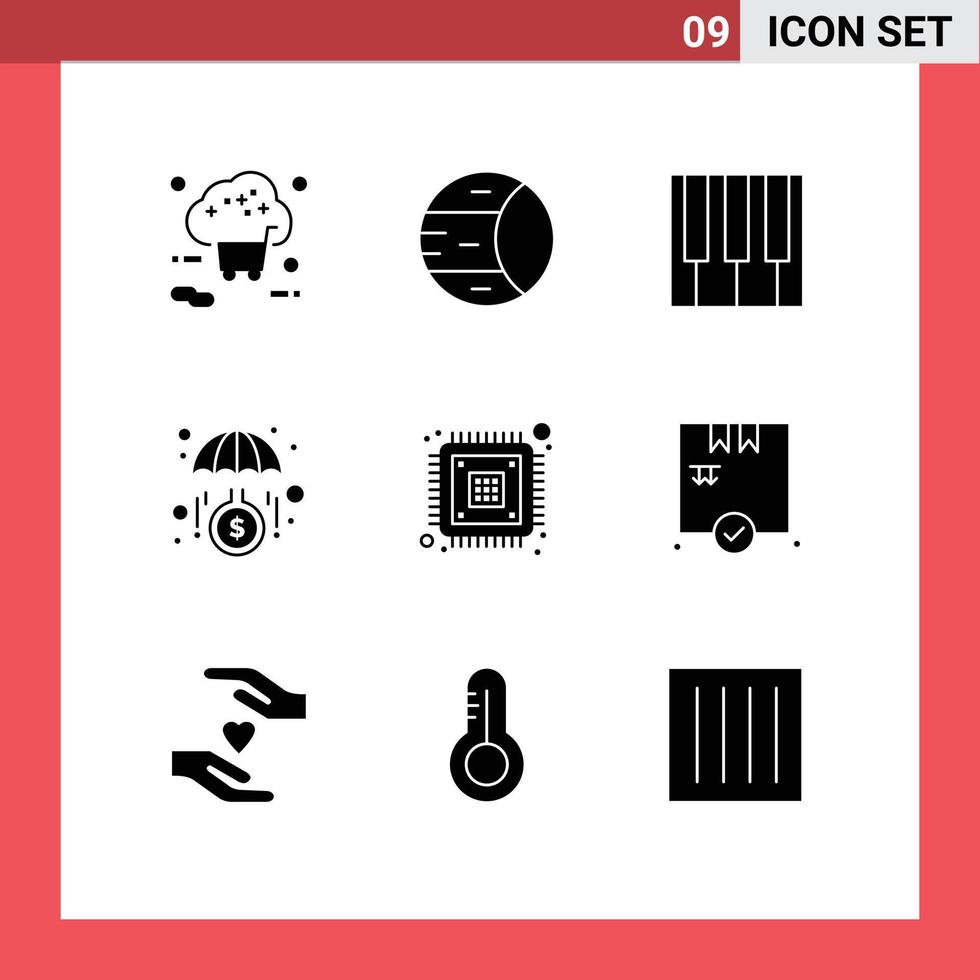 Group of 9 Modern Solid Glyphs Set for investment growth structure funds piano Editable Vector Design Elements