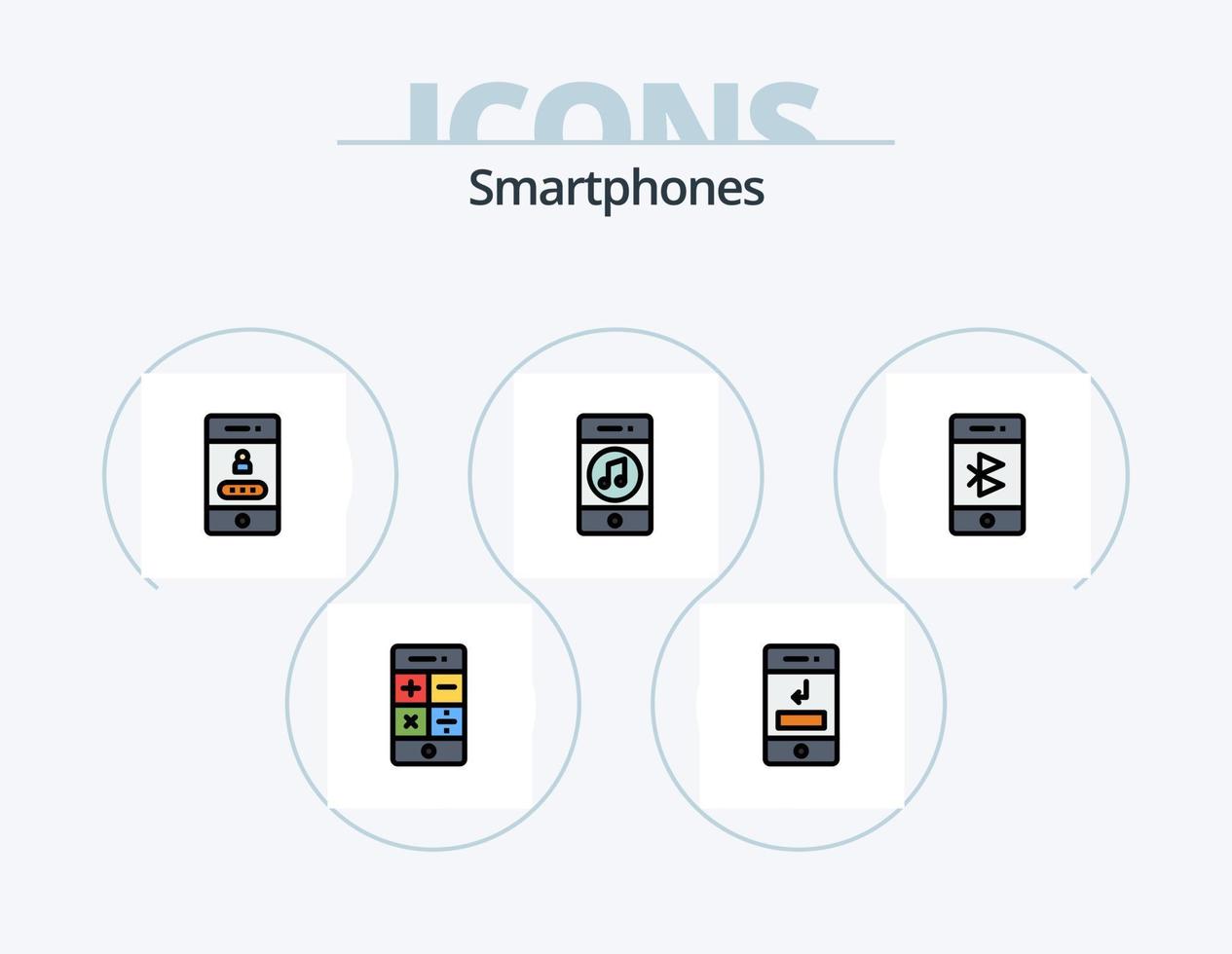 paquete de iconos llenos de línea de teléfonos inteligentes 5 diseño de iconos. comunicaciones video. notificación. teléfono inteligente llamada vector