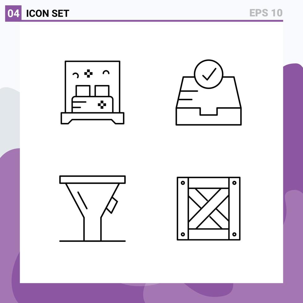 4 Thematic Vector Filledline Flat Colors and Editable Symbols of bed tool sleep mailbox packaging Editable Vector Design Elements