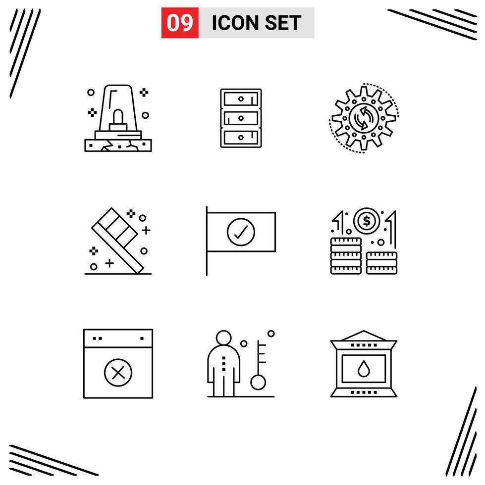 Stock Vector Icon Pack of 9 Line Signs and Symbols for flag room management bath work Editable Vector Design Elements