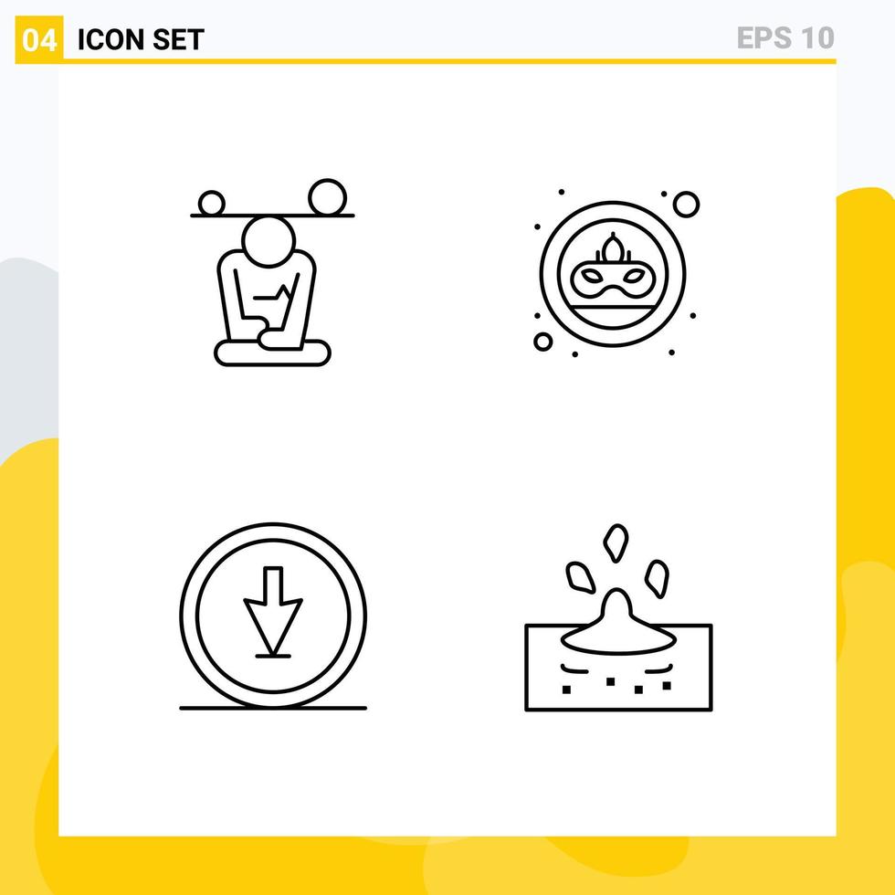 Mobile Interface Line Set of 4 Pictograms of balance arrow mind coin down Editable Vector Design Elements