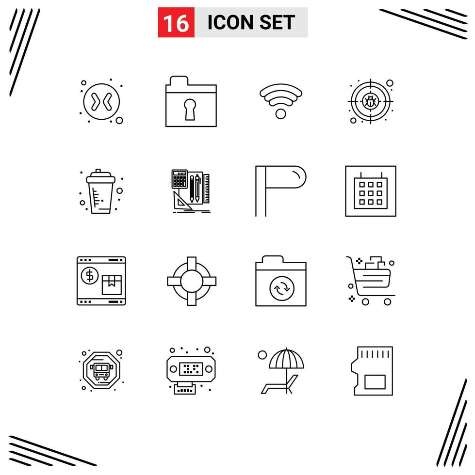 16 Outline concept for Websites Mobile and Apps sport drink wireless bottle target Editable Vector Design Elements