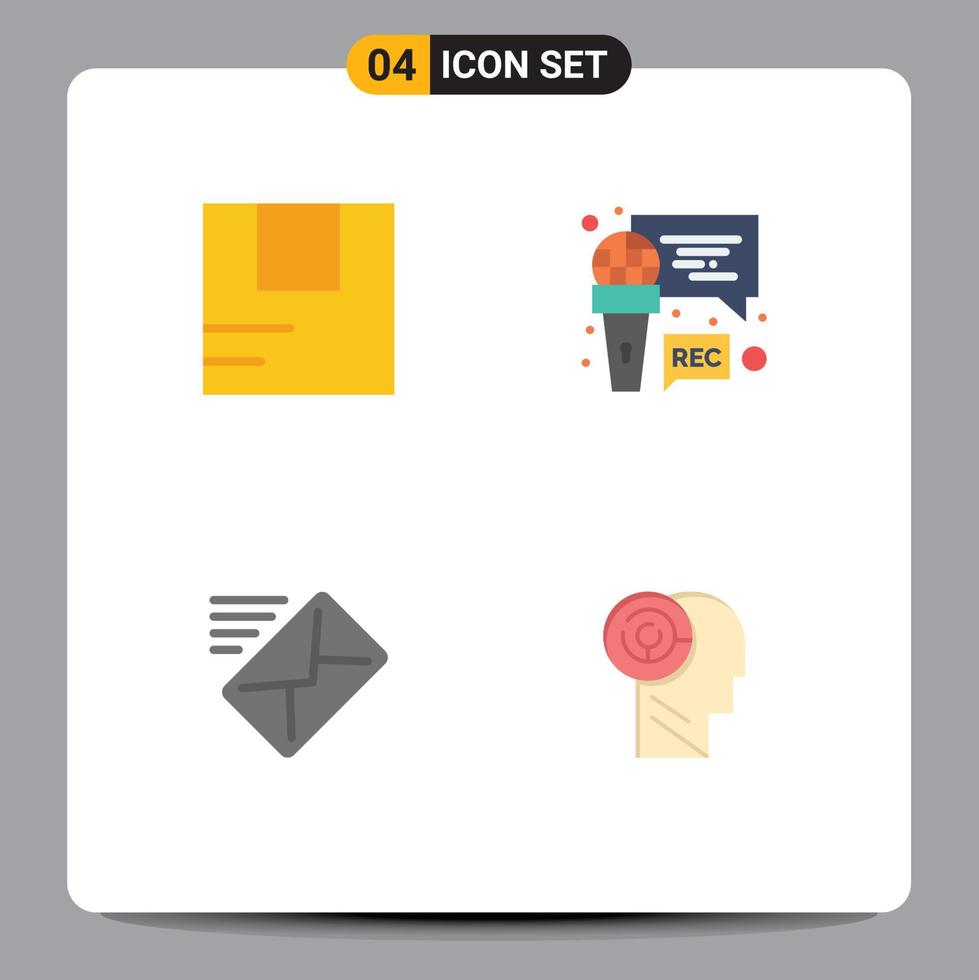 Mobile Interface Flat Icon Set of 4 Pictograms of box mail transportation recording sent Editable Vector Design Elements