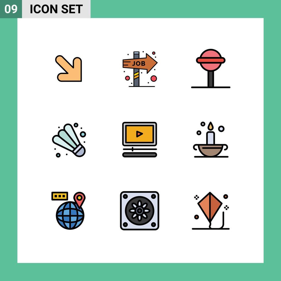 9 Universal Filledline Flat Color Signs Symbols of aladdin audio chupa player sport Editable Vector Design Elements