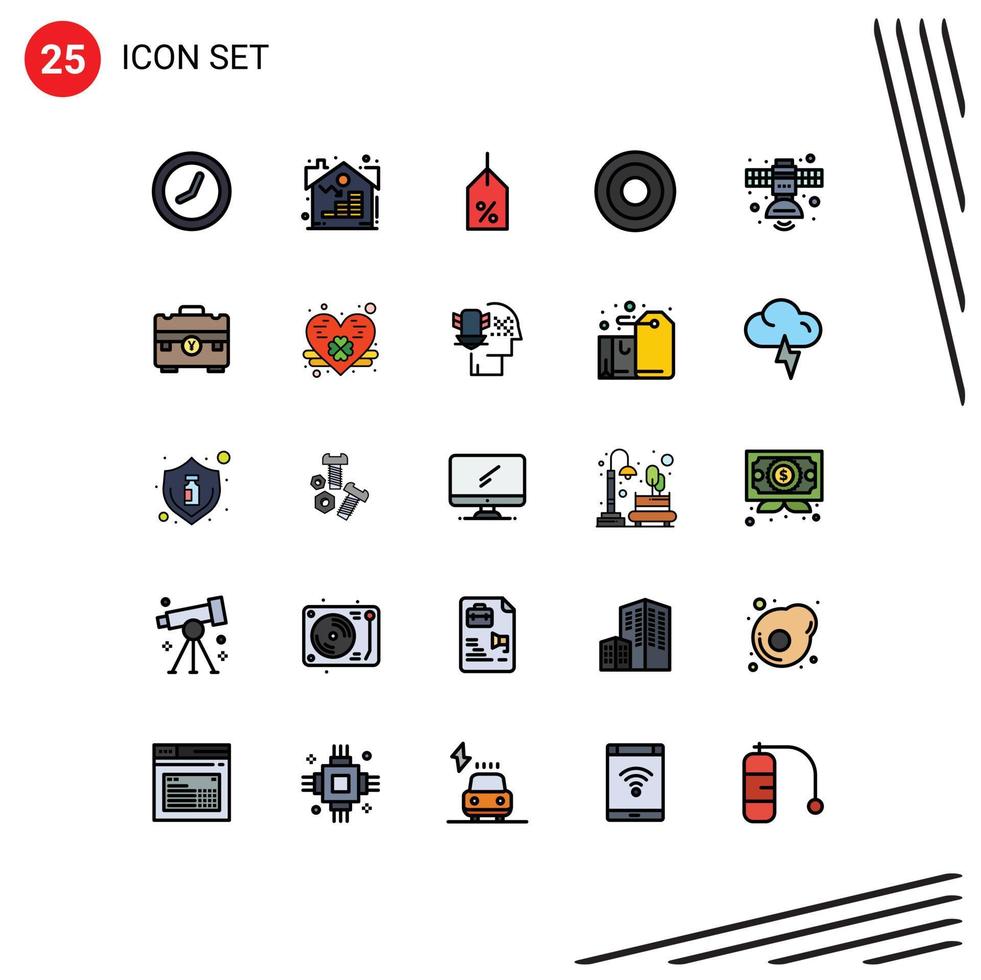 Modern Set of 25 Filled line Flat Colors and symbols such as satellite communication label user interface Editable Vector Design Elements