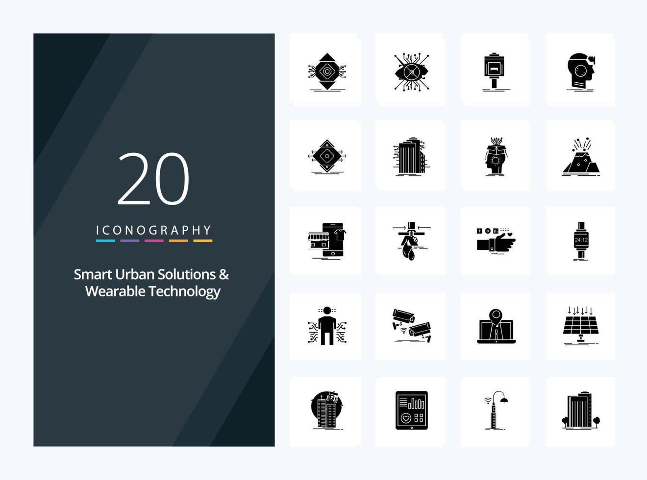 20 Smart Urban Solutions And Wearable Technology Solid Glyph icon for presentation vector