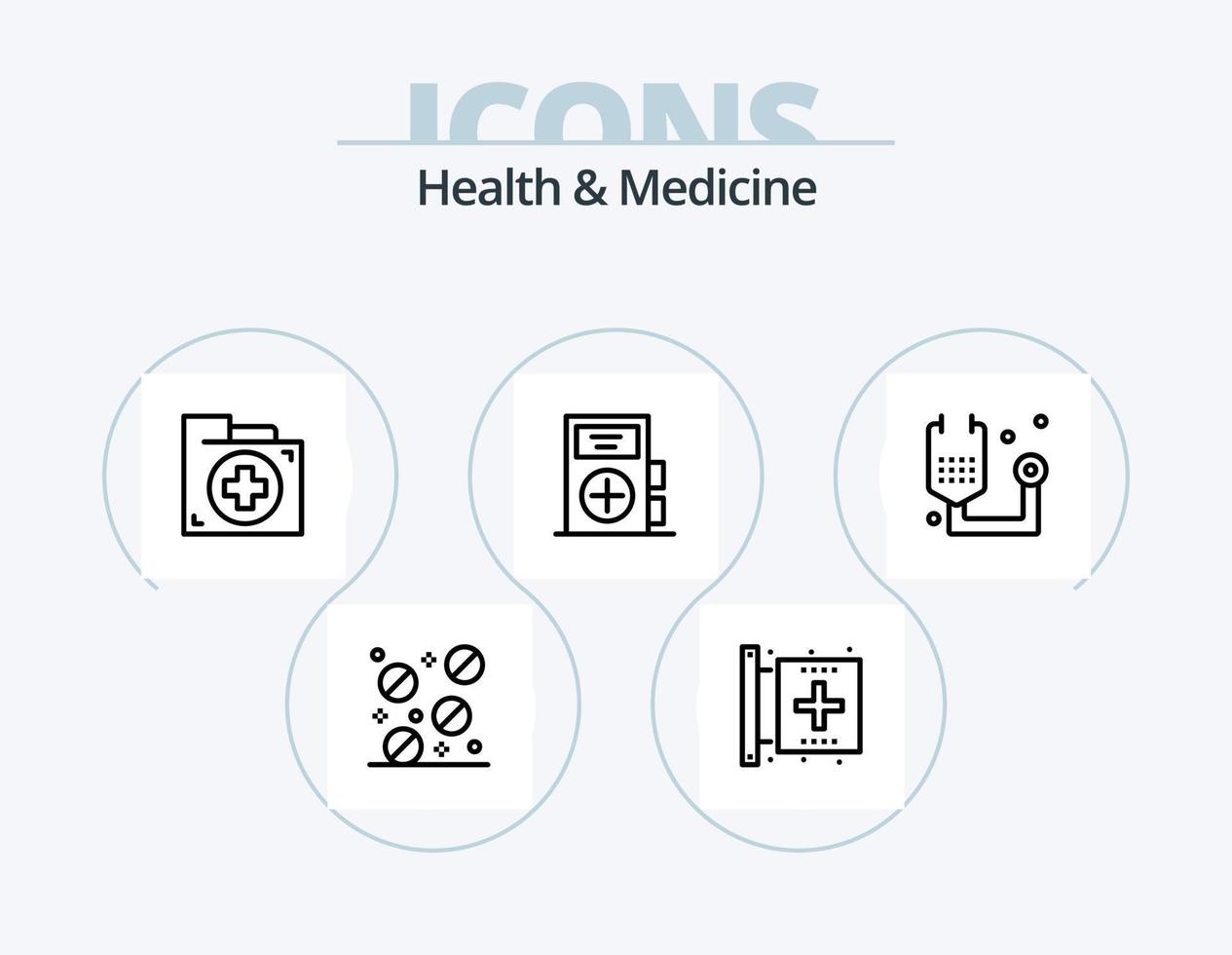 Health and Medicine Line Icon Pack 5 Icon Design. medical. location. disease. hospital. health vector