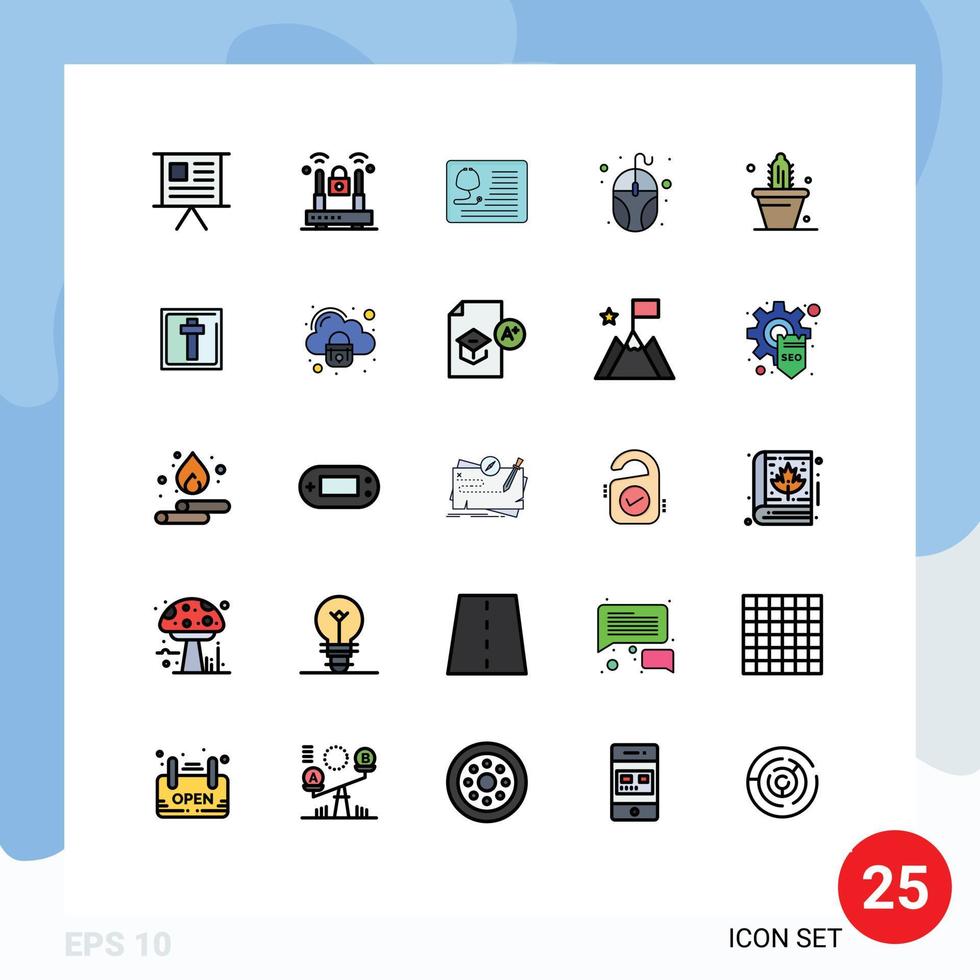 Set of 25 Modern UI Icons Symbols Signs for mouse data protection computing healthcare Editable Vector Design Elements