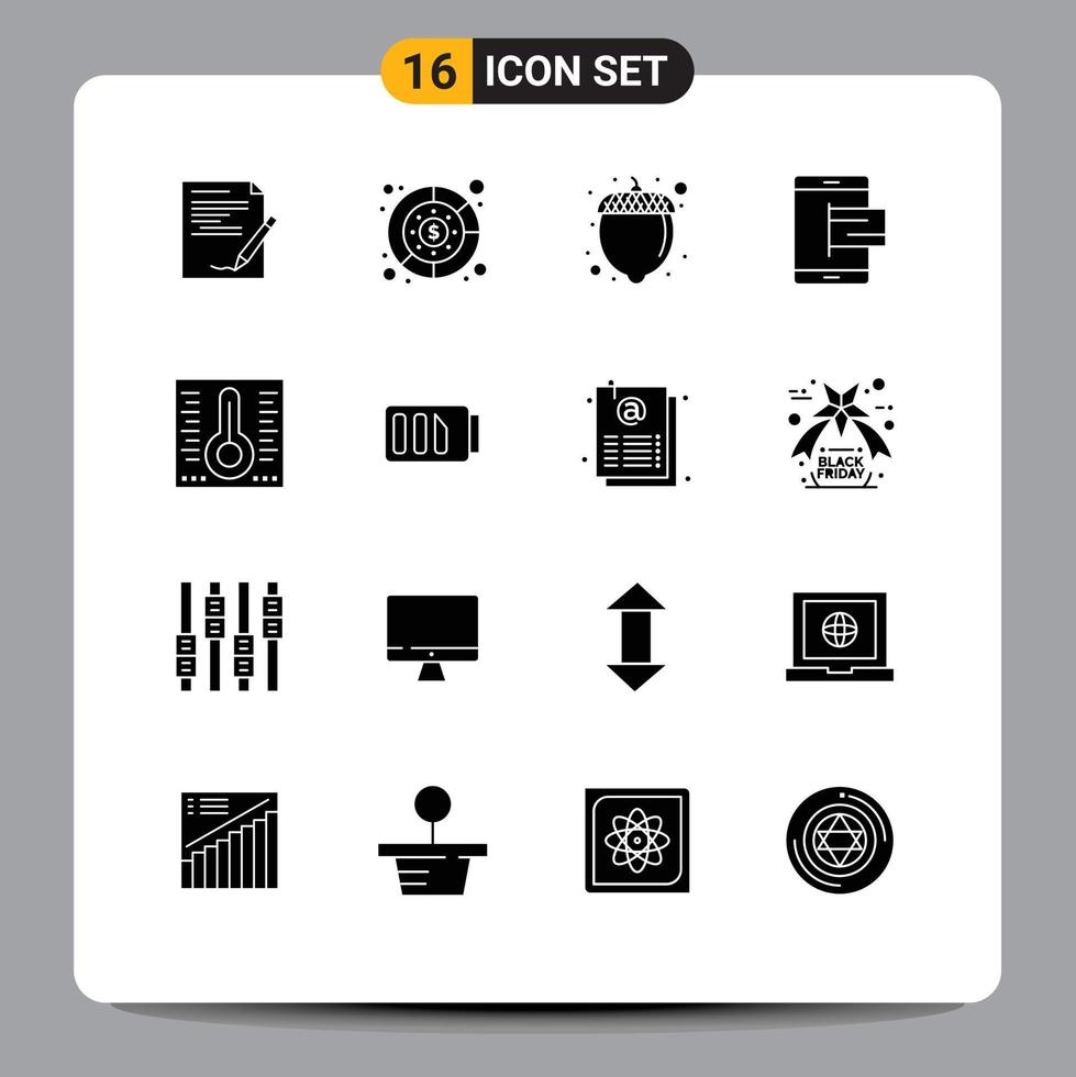 Set of 16 Commercial Solid Glyphs pack for mercury online money mobile commerce Editable Vector Design Elements