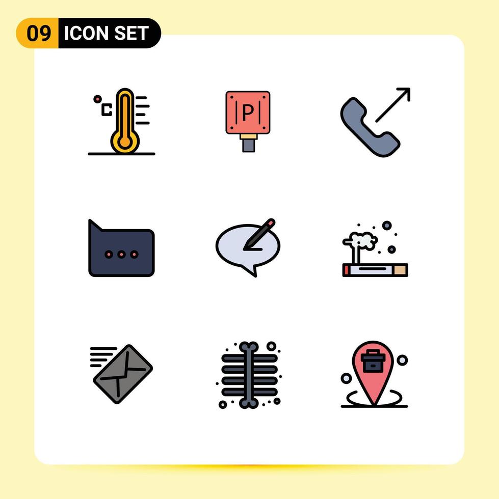 Stock Vector Icon Pack of 9 Line Signs and Symbols for message comment hotel chat phone Editable Vector Design Elements