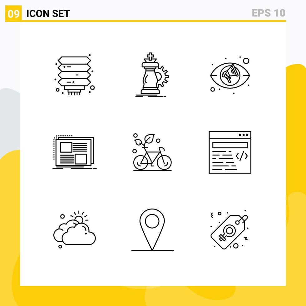 User Interface Pack of 9 Basic Outlines of cycle page success frame content Editable Vector Design Elements