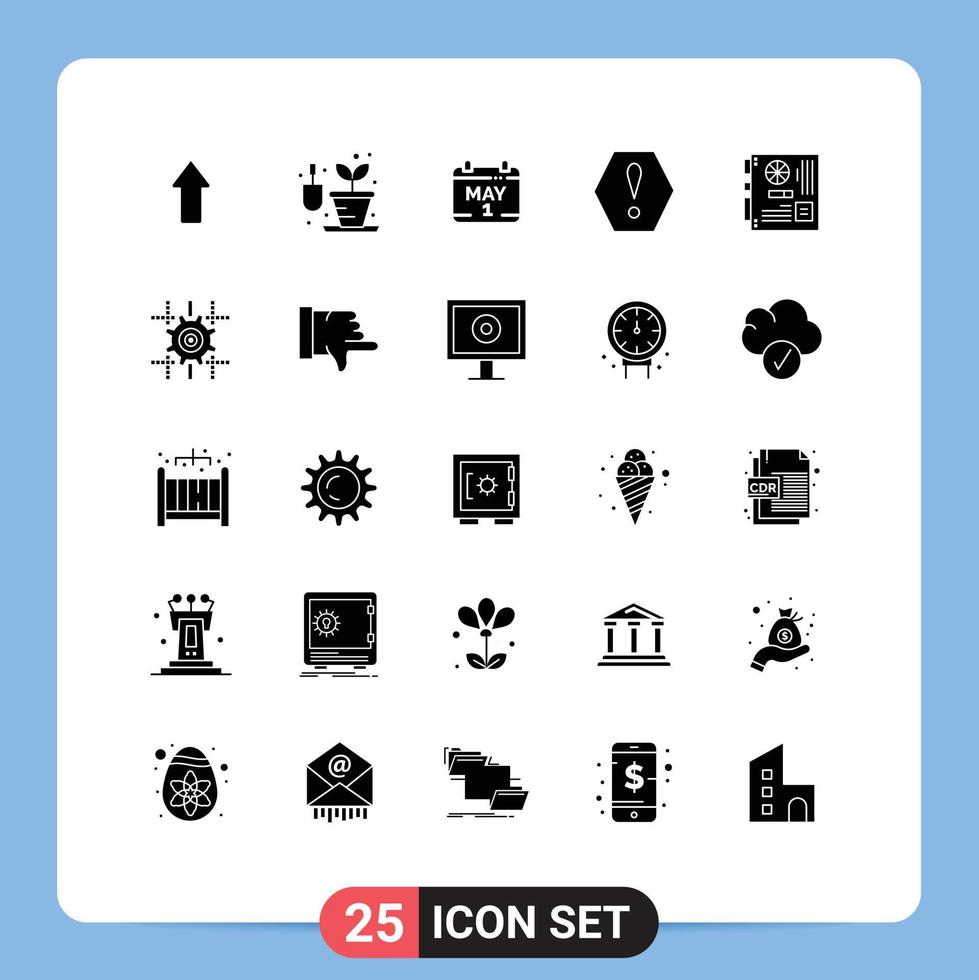 User Interface Pack of 25 Basic Solid Glyphs of mother main date computer octagon Editable Vector Design Elements