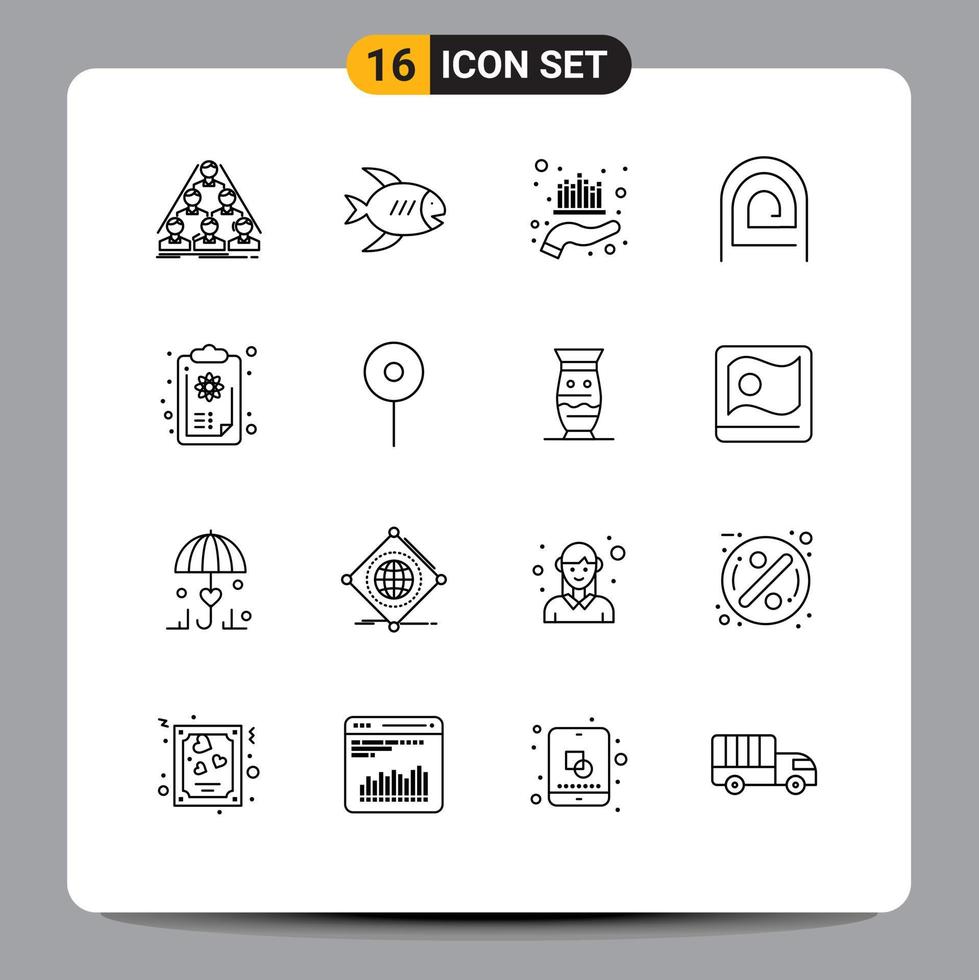 Pack of 16 creative Outlines of pattern fingerprint sea finger market Editable Vector Design Elements