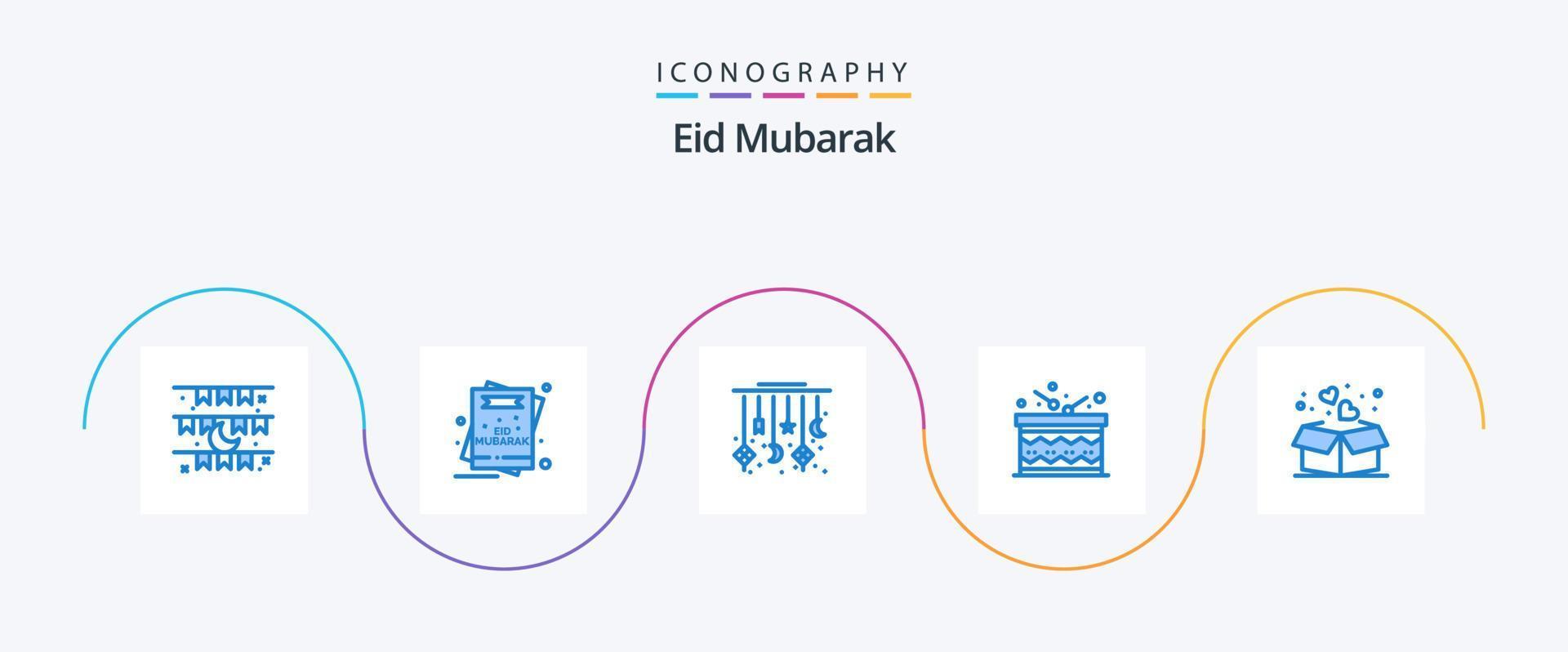 Eid Mubarak Blue 5 Icon Pack Including announcement. celebration. mubarak. decoration. star vector