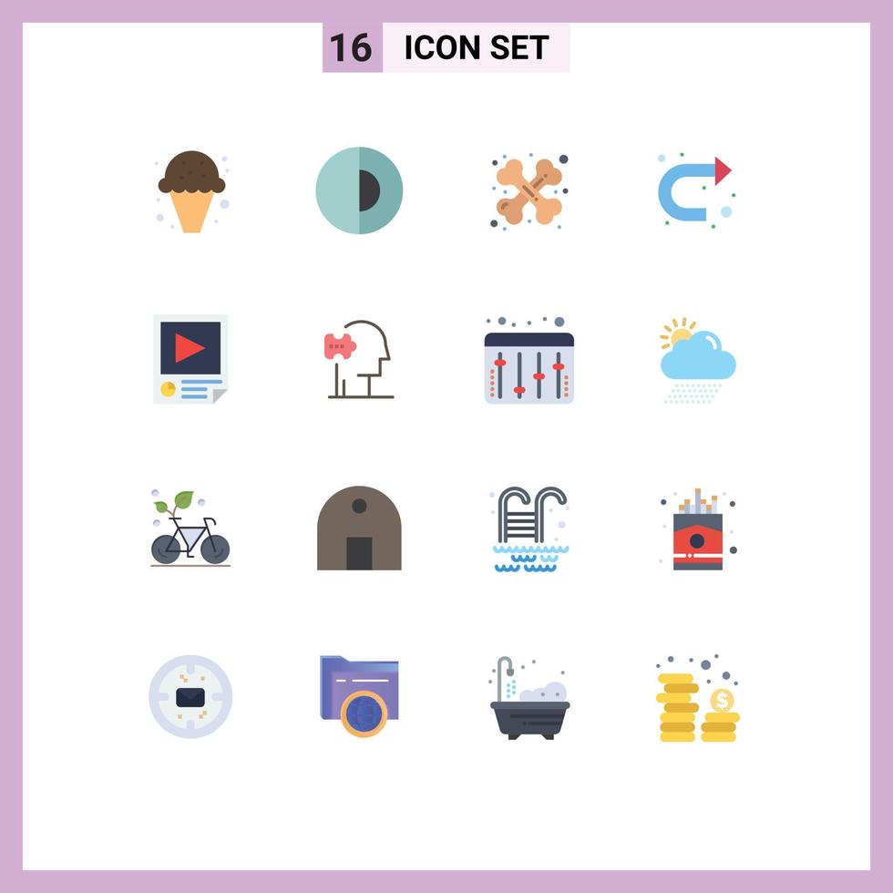 Pack of 16 Modern Flat Colors Signs and Symbols for Web Print Media such as data u turn world sign traumatology Editable Pack of Creative Vector Design Elements