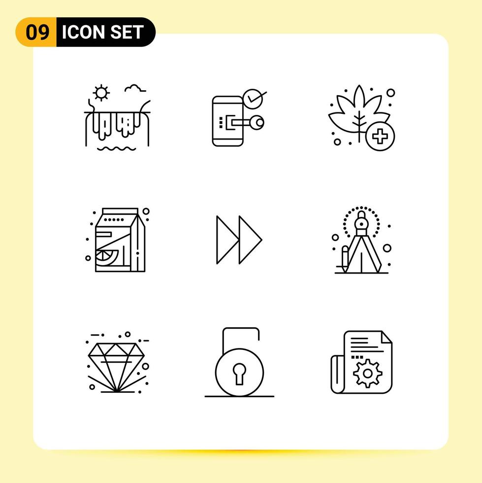 9 User Interface Outline Pack of modern Signs and Symbols of pak grapefruit phone fruit medicine Editable Vector Design Elements