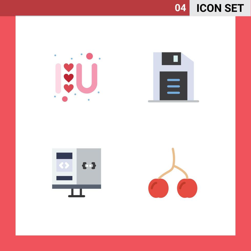 Flat Icon Pack of 4 Universal Symbols of heart computer love sign retro development Editable Vector Design Elements