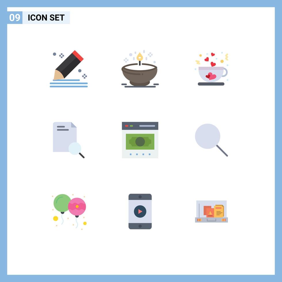 Universal Icon Symbols Group of 9 Modern Flat Colors of document research glow search love Editable Vector Design Elements