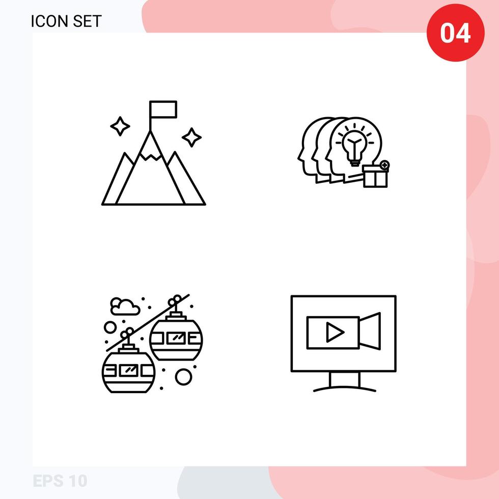 Mobile Interface Line Set of 4 Pictograms of mountain transportation interface transfer monitor Editable Vector Design Elements