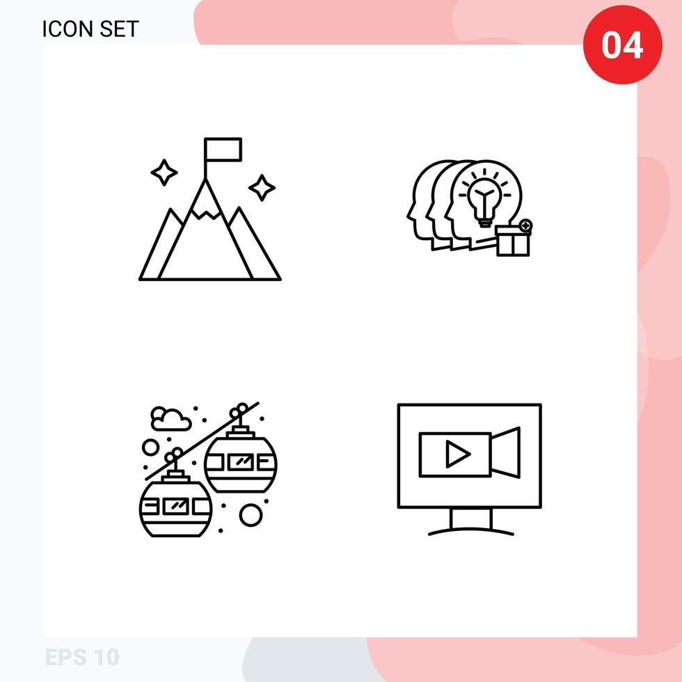 conjunto de línea de interfaz móvil de 4 pictogramas de elementos de diseño vectorial editables del monitor de transferencia de interfaz de transporte de montaña vector