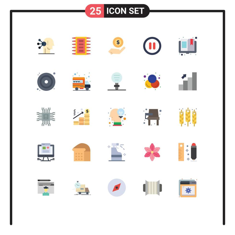 Flat Color Pack of 25 Universal Symbols of open user connect pause dollar Editable Vector Design Elements
