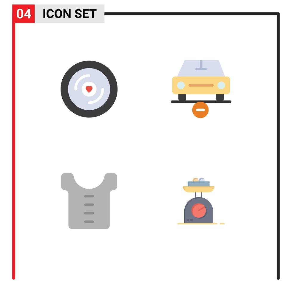 Pictogram Set of 4 Simple Flat Icons of disk baby wedding less shirt Editable Vector Design Elements