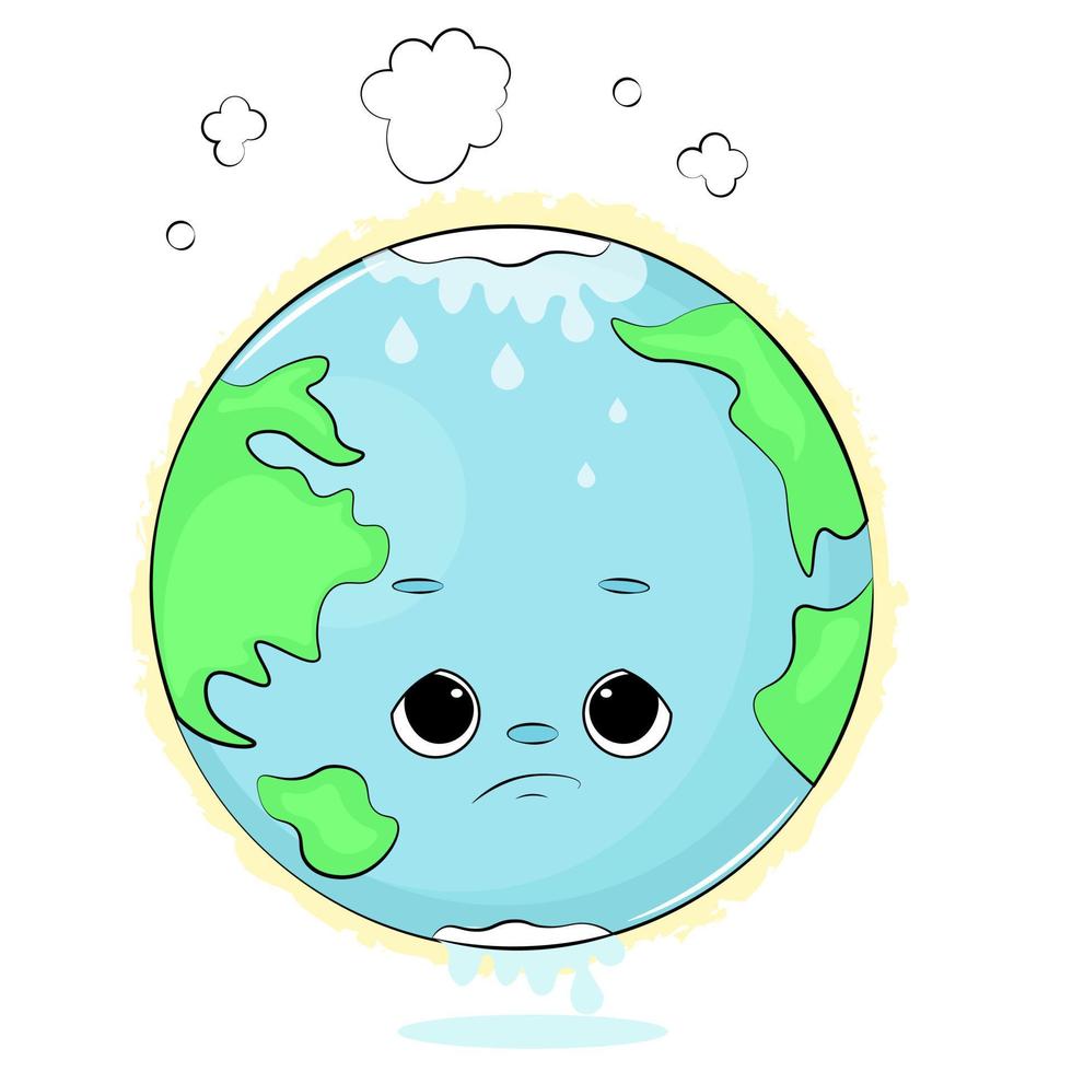 illustration of cartoon green planet global warming vector