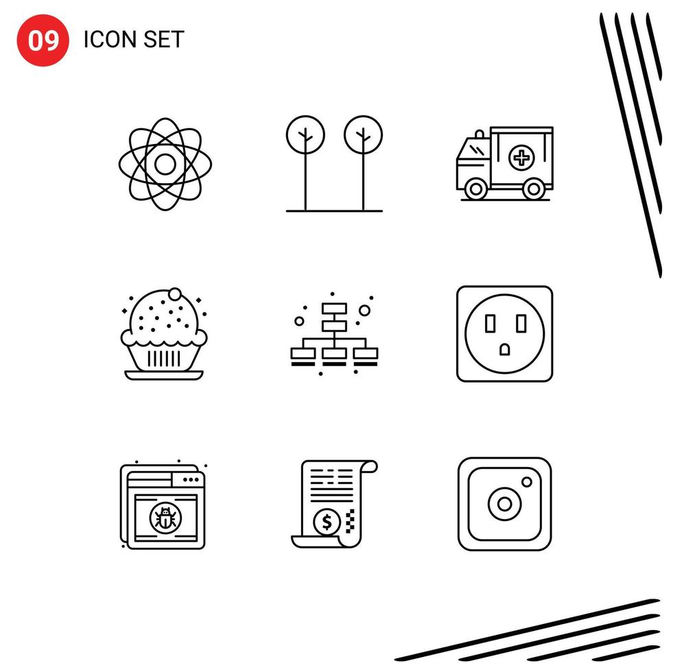 Modern Set of 9 Outlines Pictograph of business celebration ambulance cake van Editable Vector Design Elements