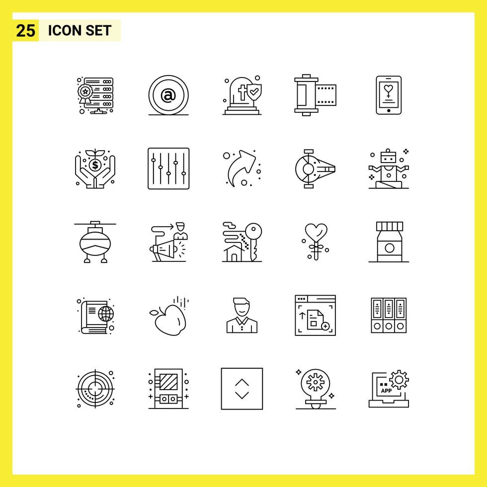 Universal Icon Symbols Group of 25 Modern Lines of mobile roll church photo camera Editable Vector Design Elements