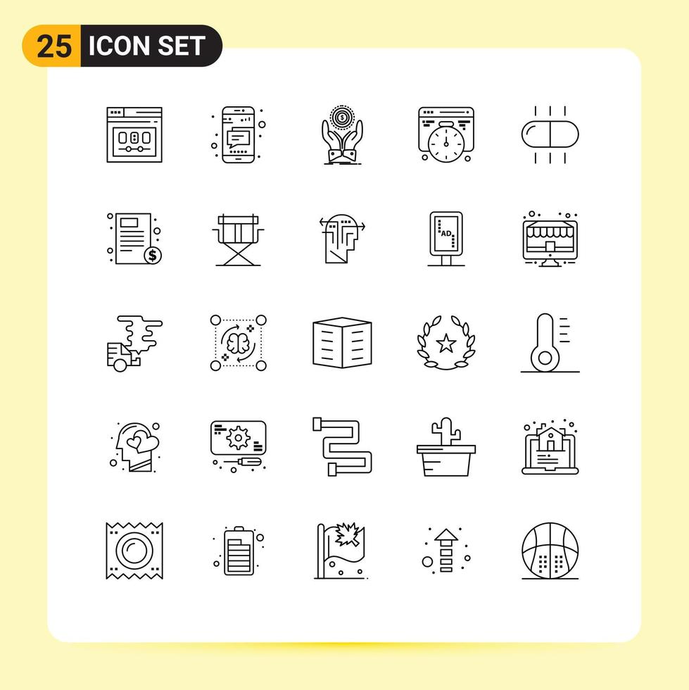 Pictogram Set of 25 Simple Lines of drug web text development dollar Editable Vector Design Elements