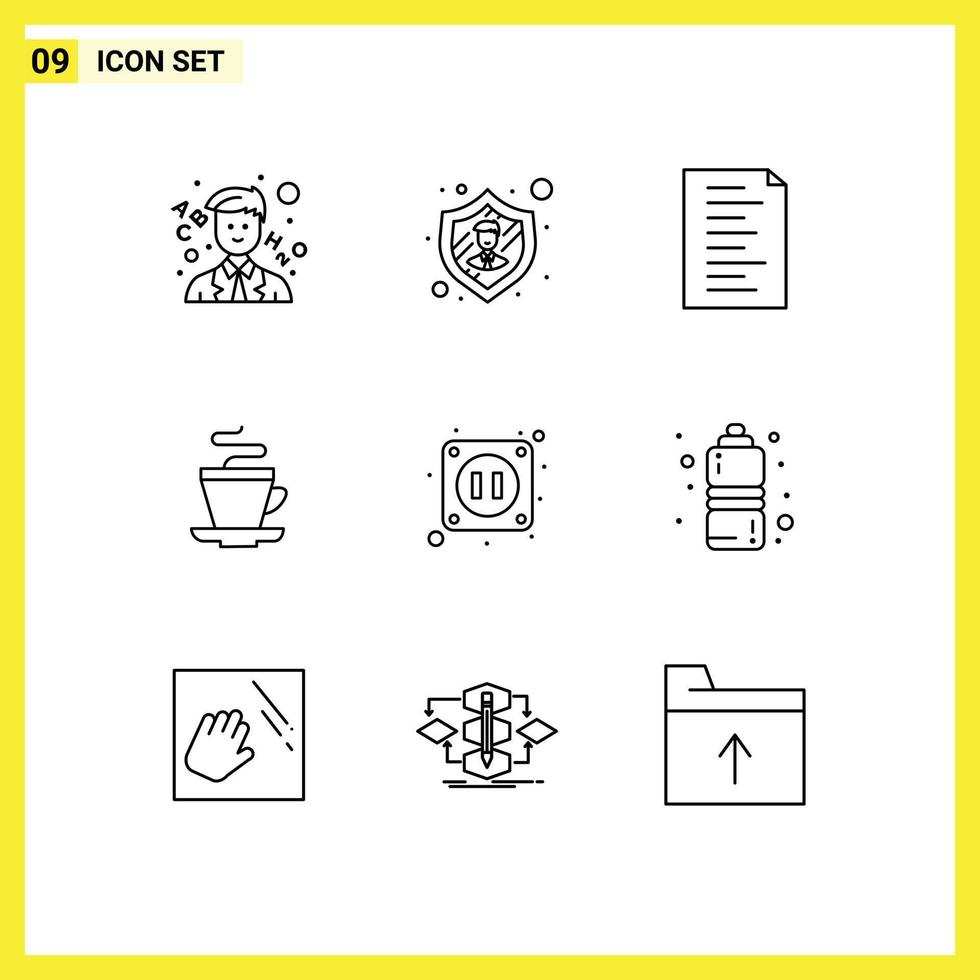 Pack of 9 Modern Outlines Signs and Symbols for Web Print Media such as fitness health socket website electricity indian Editable Vector Design Elements