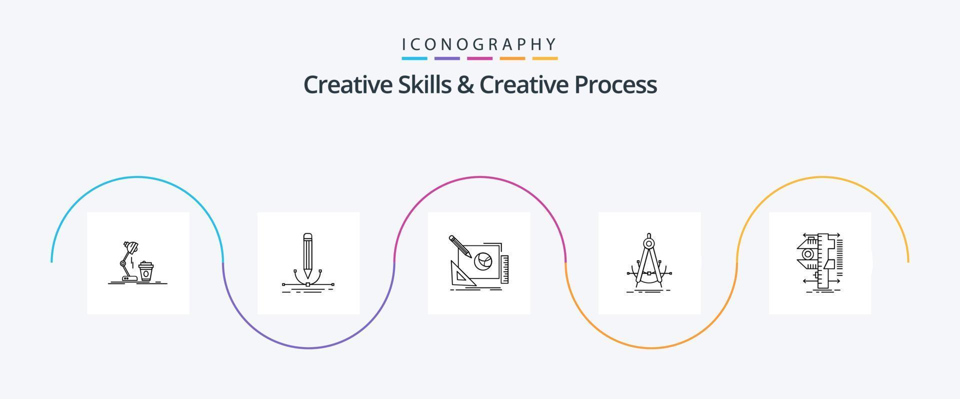 Creative Skills And Creative Process Line 5 Icon Pack Including geometry. precision. graphic. design process. creative vector