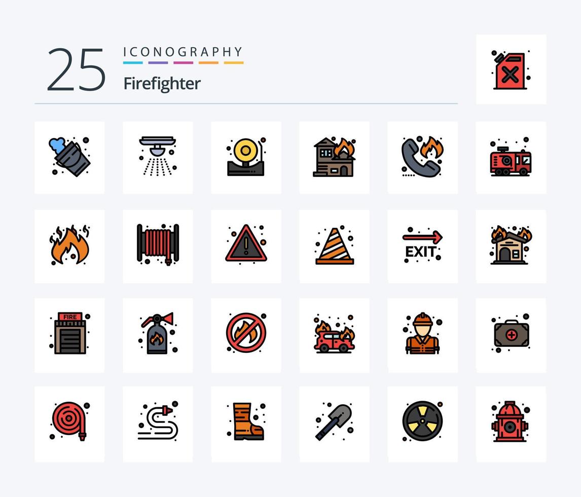 paquete de iconos rellenos de 25 líneas de bombero que incluye automóvil. bombero. arquitectura. fuego. llamada vector