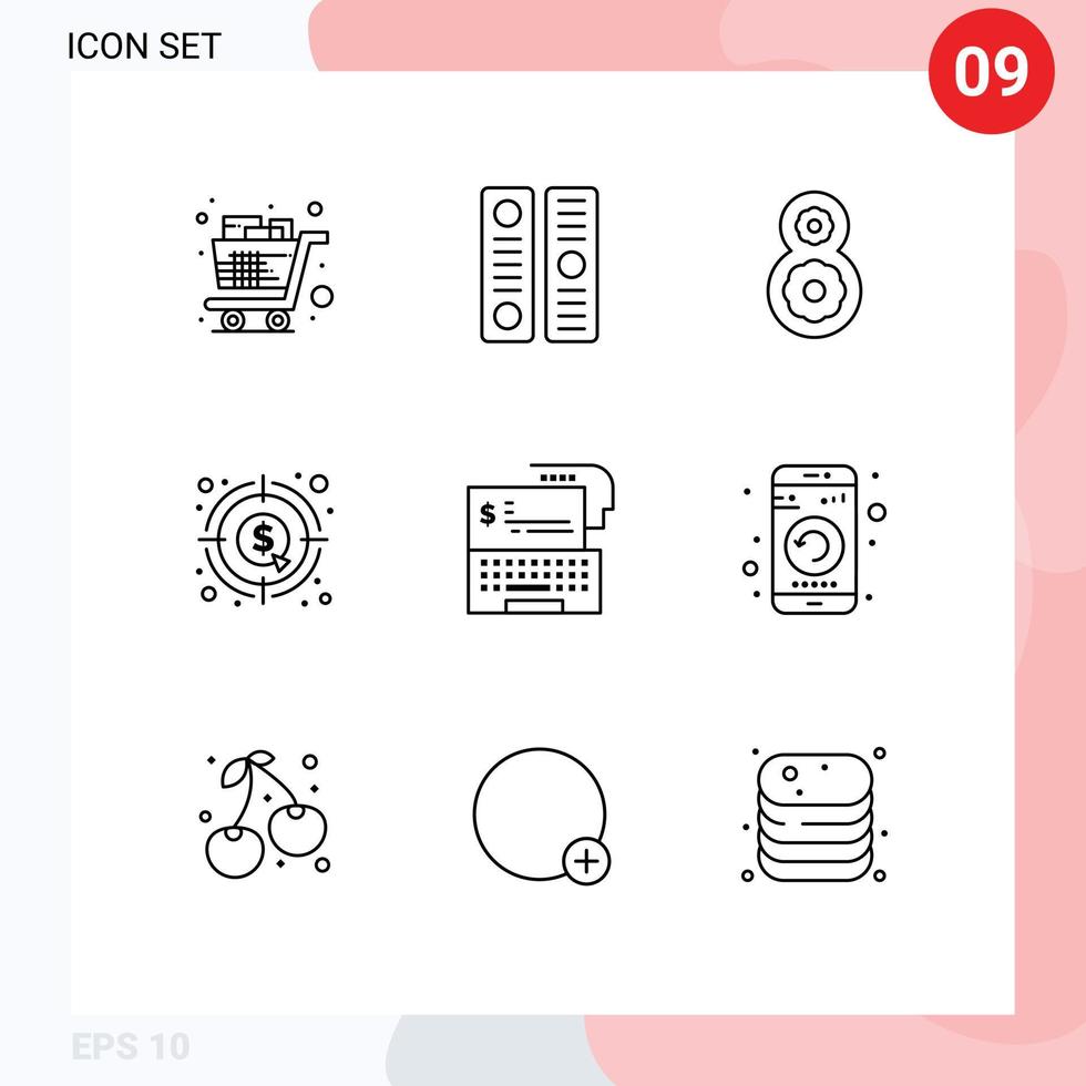 Editable Vector Line Pack of 9 Simple Outlines of digital banking graph file cover dollar analysis Editable Vector Design Elements