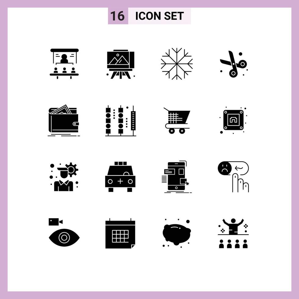 conjunto de 16 iconos modernos de la interfaz de usuario símbolos signos de dinero efectivo naturaleza corte de tijera elementos de diseño vectorial editables vector