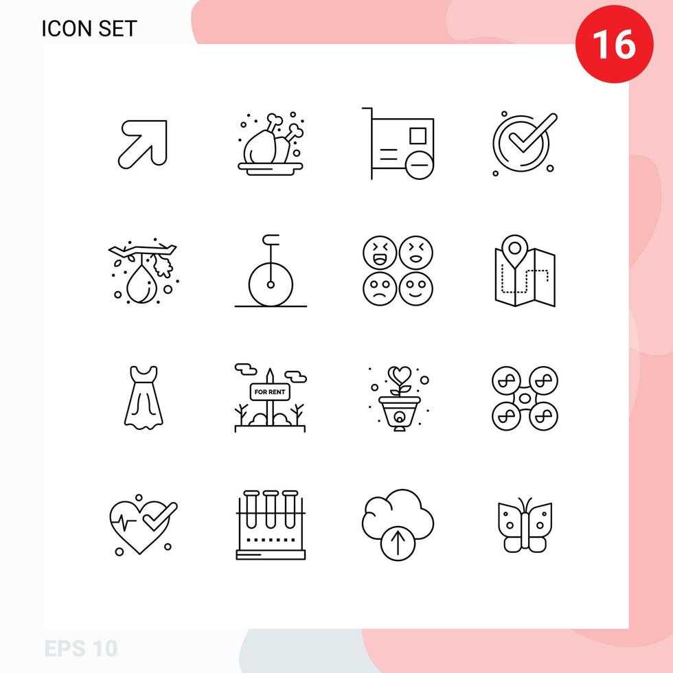 Pictogram Set of 16 Simple Outlines of food acknowledge computers ok accept Editable Vector Design Elements