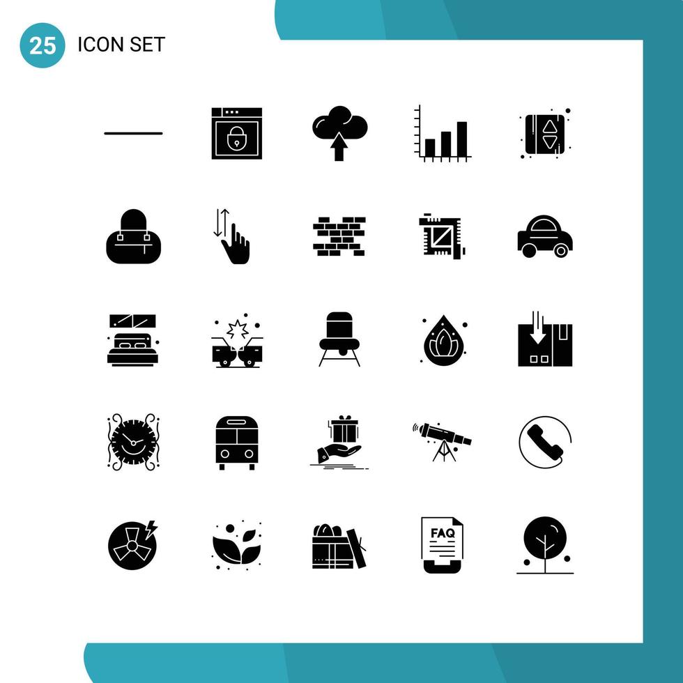 conjunto moderno de 25 pictogramas de glifos sólidos de elementos de diseño de vector editables de tabla de ascensor de puerta de ascensor de bolsa