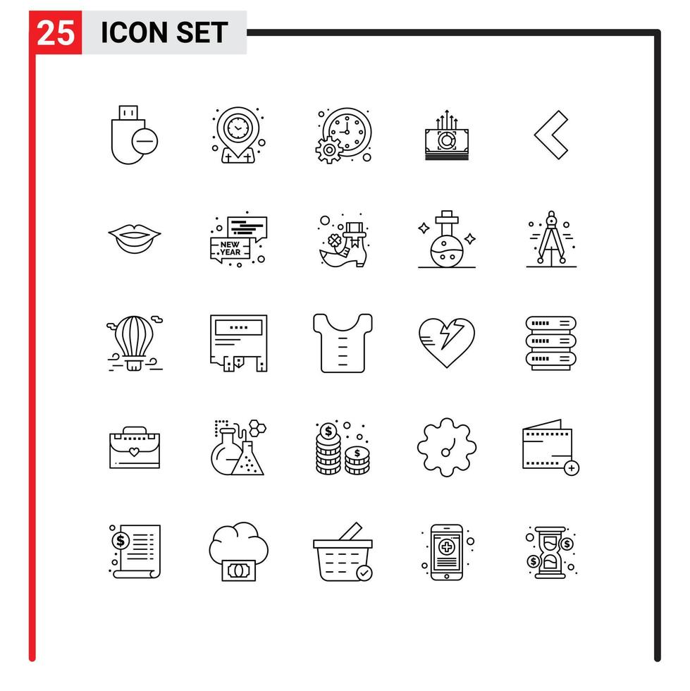 grupo de símbolos de iconos universales de 25 líneas modernas de paquete de transferencia tiempo dinero programación elementos de diseño vectorial editables vector