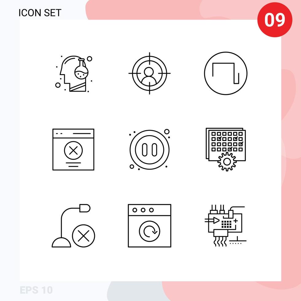 Outline Pack of 9 Universal Symbols of multimedia user sound message error Editable Vector Design Elements