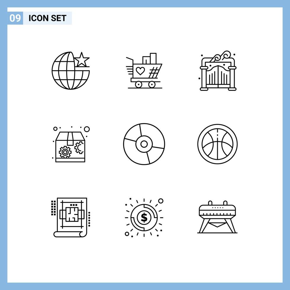9 User Interface Outline Pack of modern Signs and Symbols of products disc gate devices package Editable Vector Design Elements