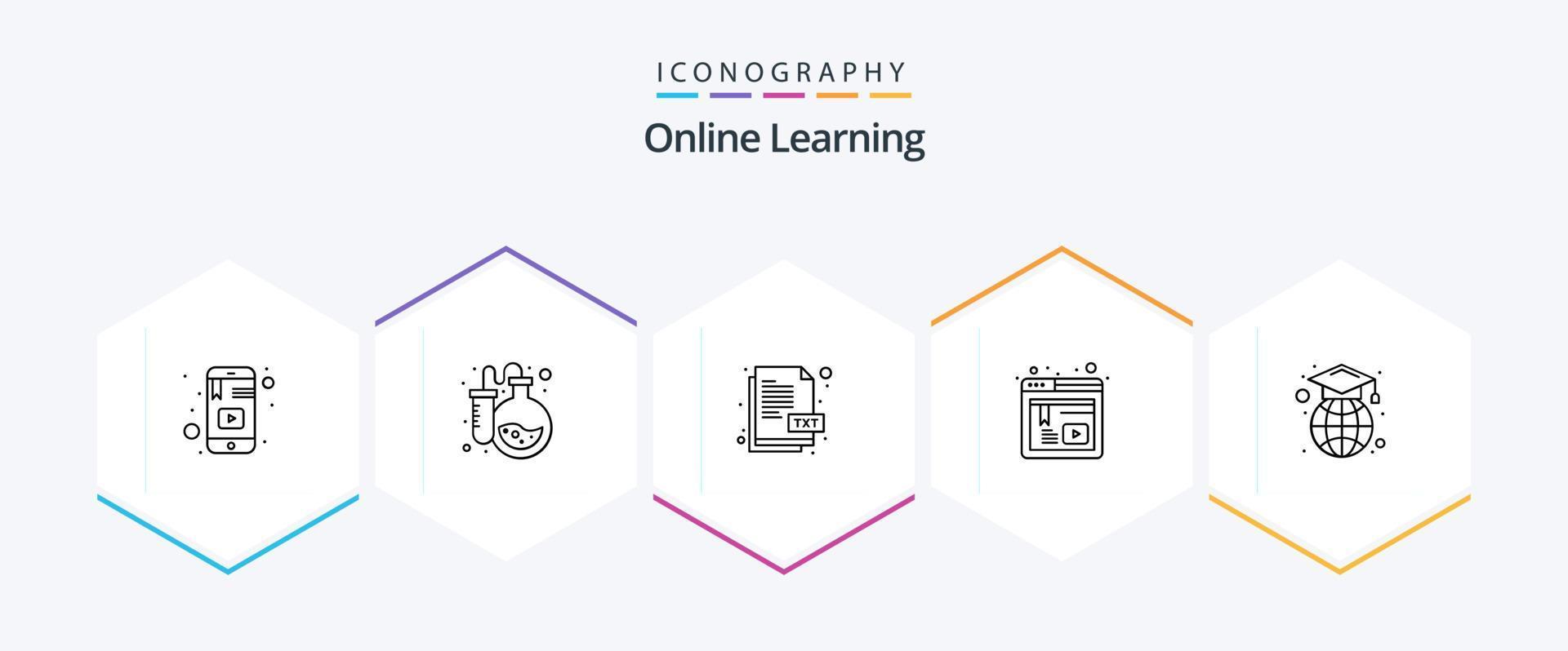 Online Learning 25 Line icon pack including graduation cap. web. online test. online. study vector
