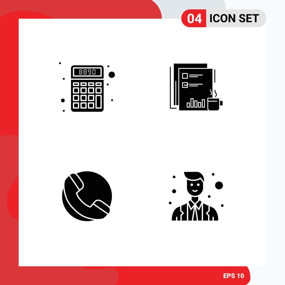 4 Solid Glyph concept for Websites Mobile and Apps calculator newspapers money market ecommerce Editable Vector Design Elements