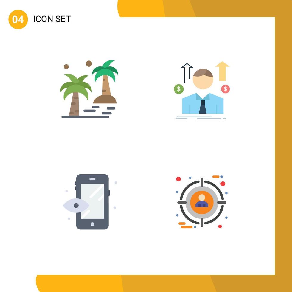 4 Thematic Vector Flat Icons and Editable Symbols of date sales man beach man process Editable Vector Design Elements