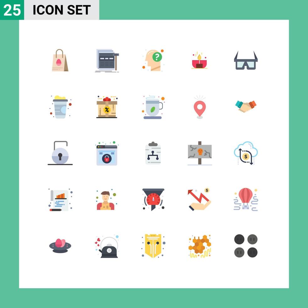Group of 25 Flat Colors Signs and Symbols for lighter dark wireframe candle human Editable Vector Design Elements
