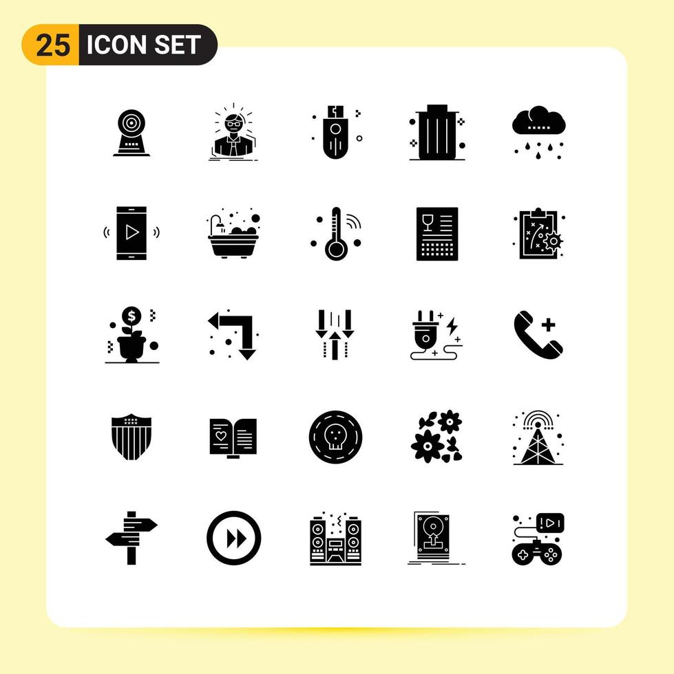 Pack of 25 Modern Solid Glyphs Signs and Symbols for Web Print Media such as cloud dustbin business man business stick Editable Vector Design Elements