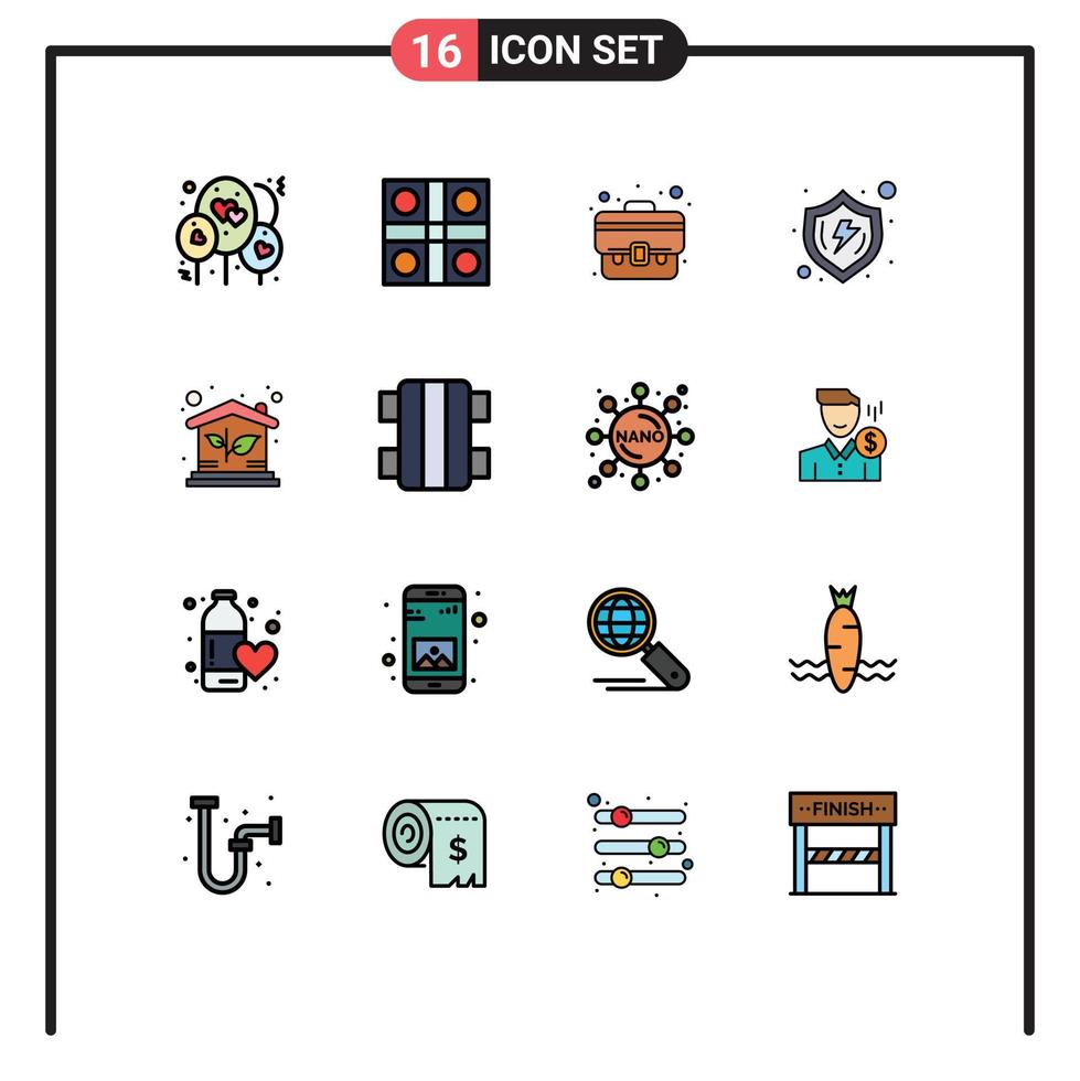 16 User Interface Flat Color Filled Line Pack of modern Signs and Symbols of eco shield business secure protect Editable Creative Vector Design Elements