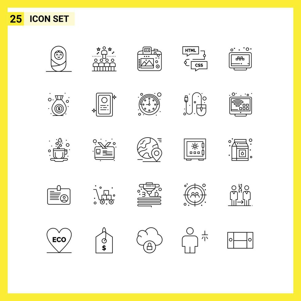 25 Creative Icons Modern Signs and Symbols of online flowchart camera development coding Editable Vector Design Elements