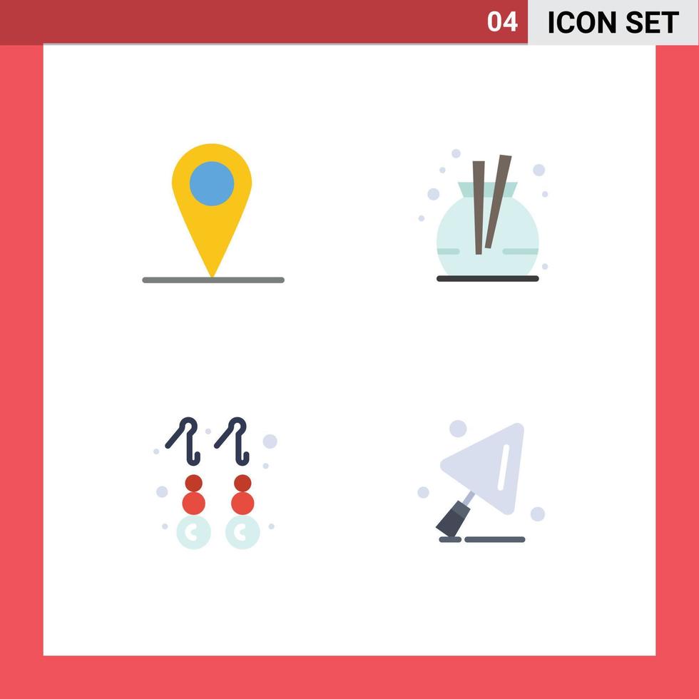 Editable Vector Line Pack of 4 Simple Flat Icons of location jewelry fragrance earring construction tools Editable Vector Design Elements