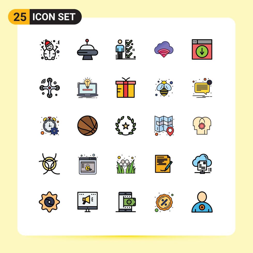 25 User Interface Filled line Flat Color Pack of modern Signs and Symbols of download web user signal connection Editable Vector Design Elements